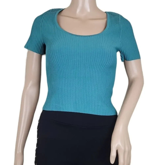 Madewell Ottoman Crop Sweater Tee Turquoise Small - Picture 1 of 4